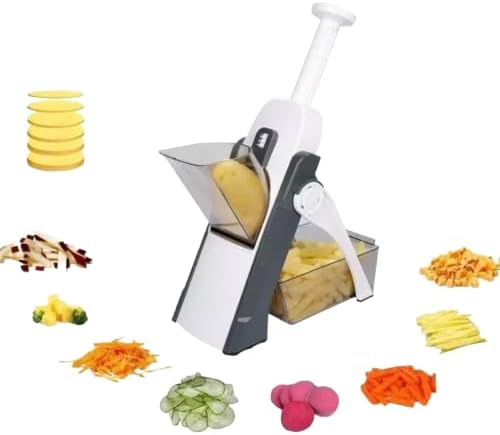 Safe Mandoline Slicer 5 in 1 Vegetable Chopper Food Cutter | Manual Adjustable Food Slicer for Potatoes, Carrots, Onions & Lemons | Multi-Functional Vegetable Grater, Dicer, Shredder & Kitchen Gadget