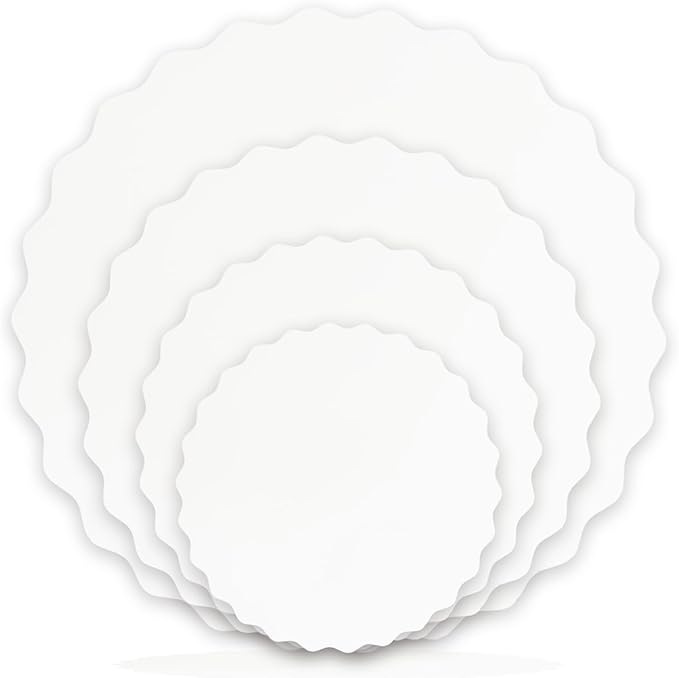 qiqee 8 Inch White Wave Cake Boards Round 50-Packs Circles Rounds Base Food-Grade Cardboard Wave Cake Plate（Thinner But Stronger）