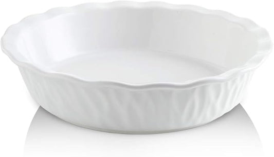 Ceramic Pie Pan, 10 Inches Pie Dish, Pie Plate for Dessert Kitchen, Round Baking Dish Pan for Dinner, Texture Series (White)