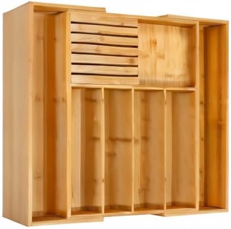 Bamboo Silverware Drawer Organizer, 7 Slots, Natural – set view