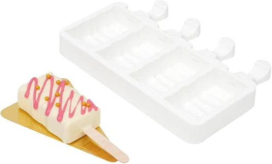 Pastry Tek 4 Cavities Popsicle Molds, 10 Rectangle Cakesicle Molds - Flexible, Freezable, White Silicone Cake Popsicle Molds, Easy Release, For Baking - Restaurantware
