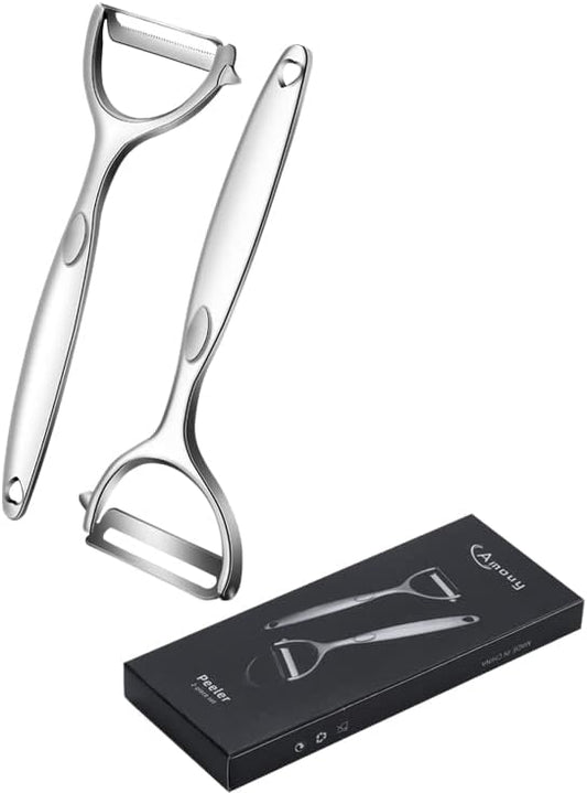 AMOUY Premium Peeler Set - Vegetable,Apple Peelers for Kitchen, Fruit, Carrot, Veggie,Potatoes Peeler,Y-Shaped Stainless Steel Peelers,with Ergonomic Non-Slip Handle & Sharp Blade,Good Sturdy (2PCS)
