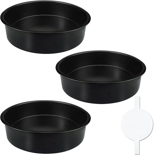 8 Inch Round Cake Pan Set of 3, Non-stick Carbon Steel Baking Pans with 100 Pcs Pre-Cut Parchment Paper, Durable Layer Cake Pans for Birthday/Christmas, Dishwasher Safe
