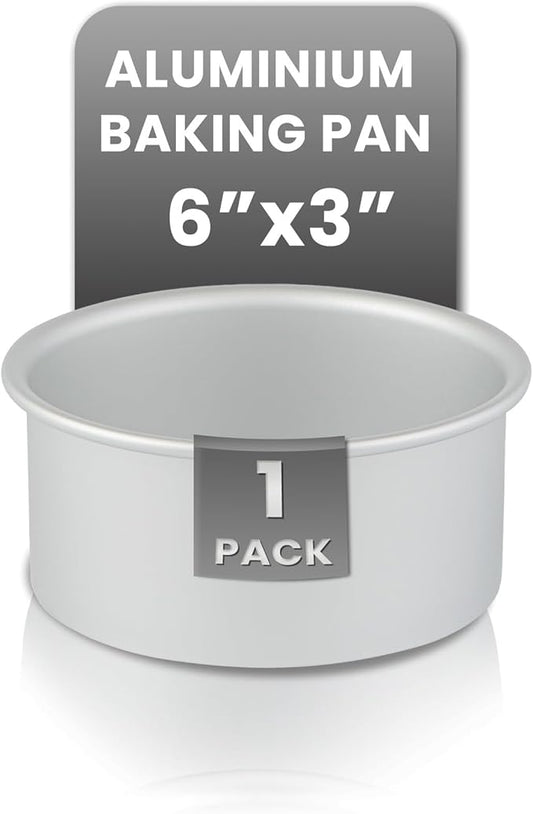 Restaurantware-Met Lux 6 x 3 Inch Straight-Sided Baking Tin, 1 Round Cake Pan - Oven-Ready, Freezable, Anodized Aluminum Round Baking Pan, Greaseproof, For Layer Birthday Cake
