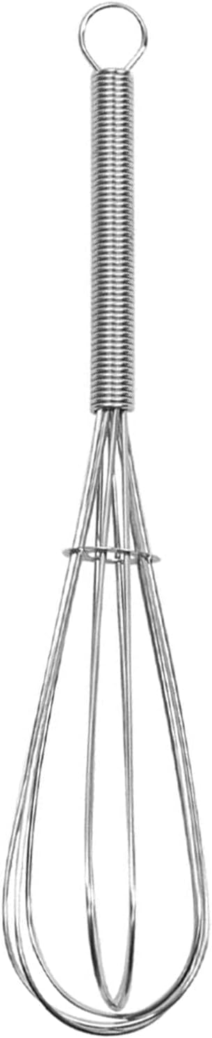 Mini Wire Whisk, 8 Inch Small Whisk for Cooking - Ergonomic Spiral Handle, 304 Stainless Steel - Ideal for Whisking, Beating, Blending & Mixing Sauces - Silver