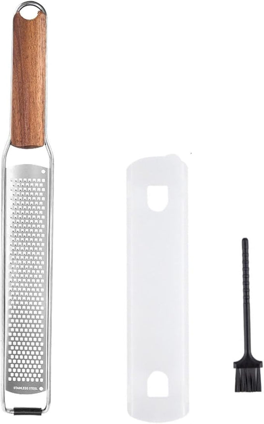 Lemon Zester & Cheese Grater Combo - Stainless Steel Grater for Parmesan, Wood Handle, Garlic, Ginger, Chocolate & Fruits - Perfect for Baking, Cooking & Garnishing