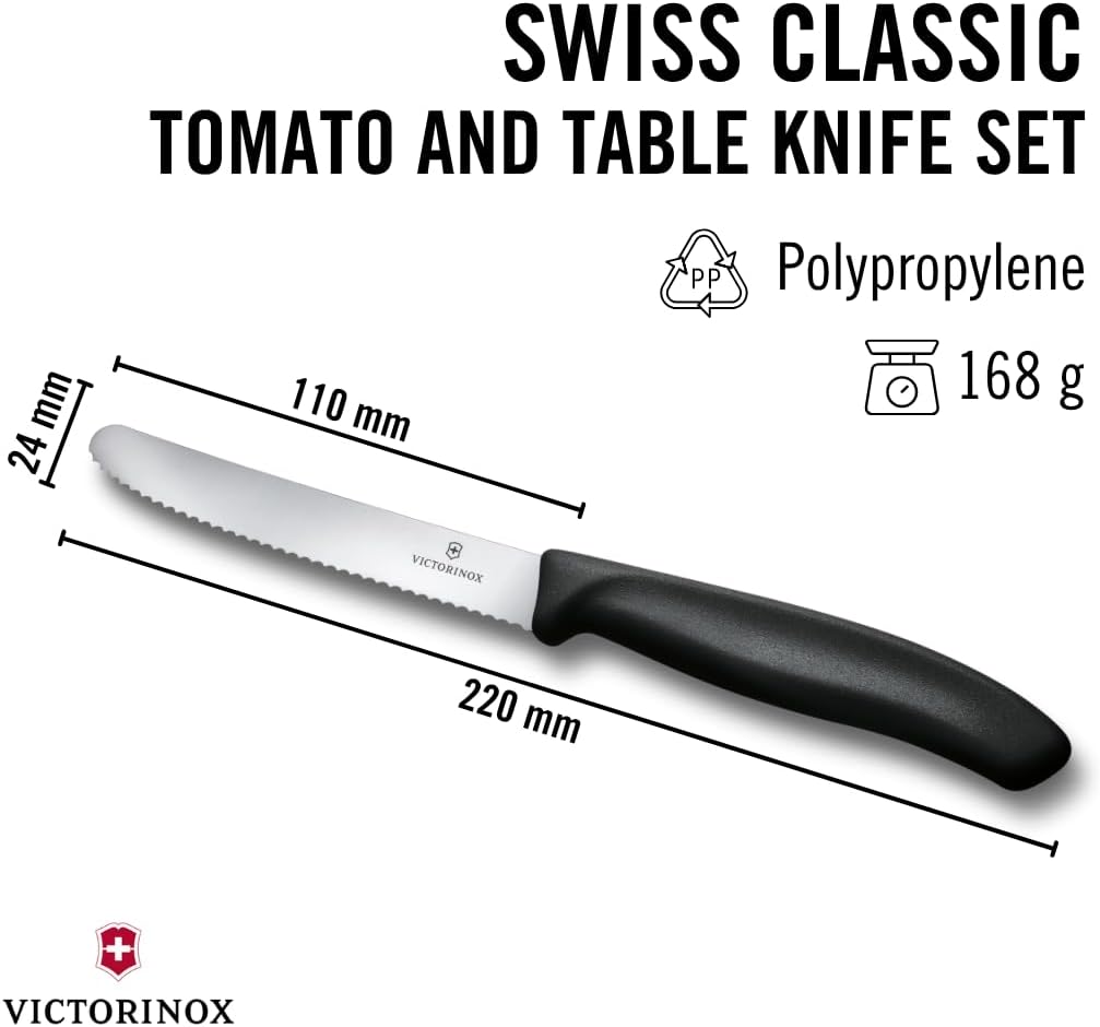 Swiss Classic Tomato and Table Knife Set Serrated Blade, Black – detail
