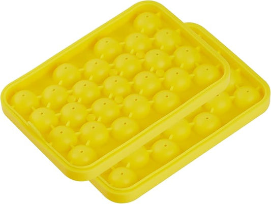 Round Ice Cube Tray 2 Pack BPA Free Silicone Flexible Easy Release 1.1 Inch x 50PCS Small Ice Ball Maker Mold for Whiskey, Cocktail, Chilling (Yellow)