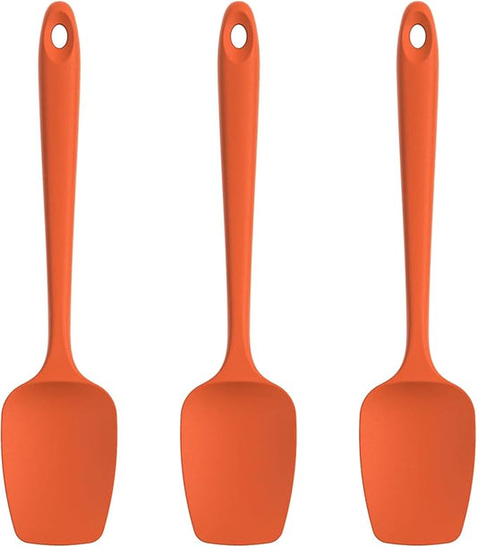 U-Taste Silicone Spoon Spatula Set, 600ºF High Heat Resistant Food Grade Flexible Rubber Scraper, Integrated Cooking Mixing Baking Kitchen Utensils Set of 3 for Nonstick Cookware (Orange)