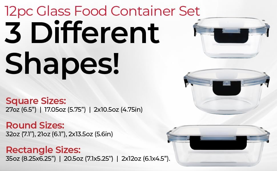 Premium Borosilicate Glass Food Storage Containers with lids Set | 24pc Sets – set view