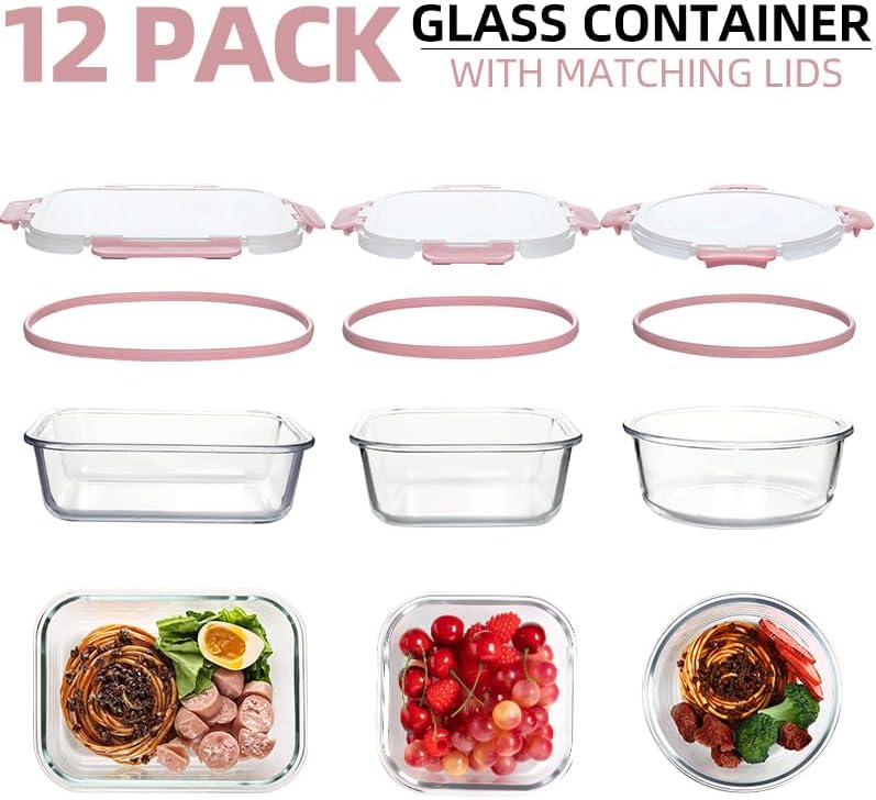 12 Pack Glass Storage Containers Transparent, Stackable Design Meal Prep – close-up