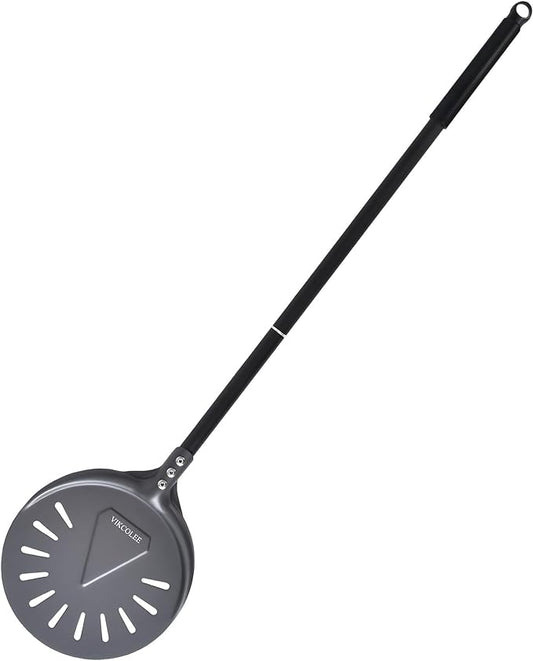 Turning Pizza Peel, 8 Inch with 25 Inch Handle Round Pizza Turning Peel, Professional Anodized Aluminum Turning Pizza Spatula, 33 Inch overall