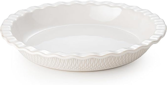 Ceramic Pie Dish for Baking, 9 inch Porcelain Pie Pan, Fluted Pie Plate for Apple, Quiche, Pot Pies, Tart, Modern Farmhouse Bakeware, Glazed White