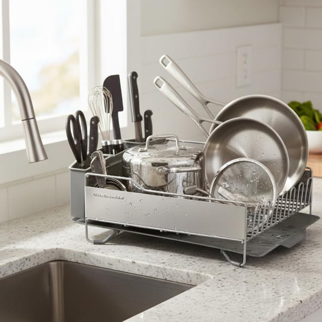 Large Capacity Full Size Rust Resistant Dish Rack with Angled Drain Board – detail