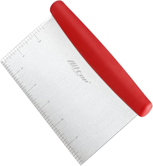 ALLTOP Bench Scraper & Chopper for Kitchen - Ideal Baking Essential Utensil,Stainless Steel Pastry/Dough/Food Cutter Tool for Cake Pizza Bread,Cooking - 1 Pack,Red