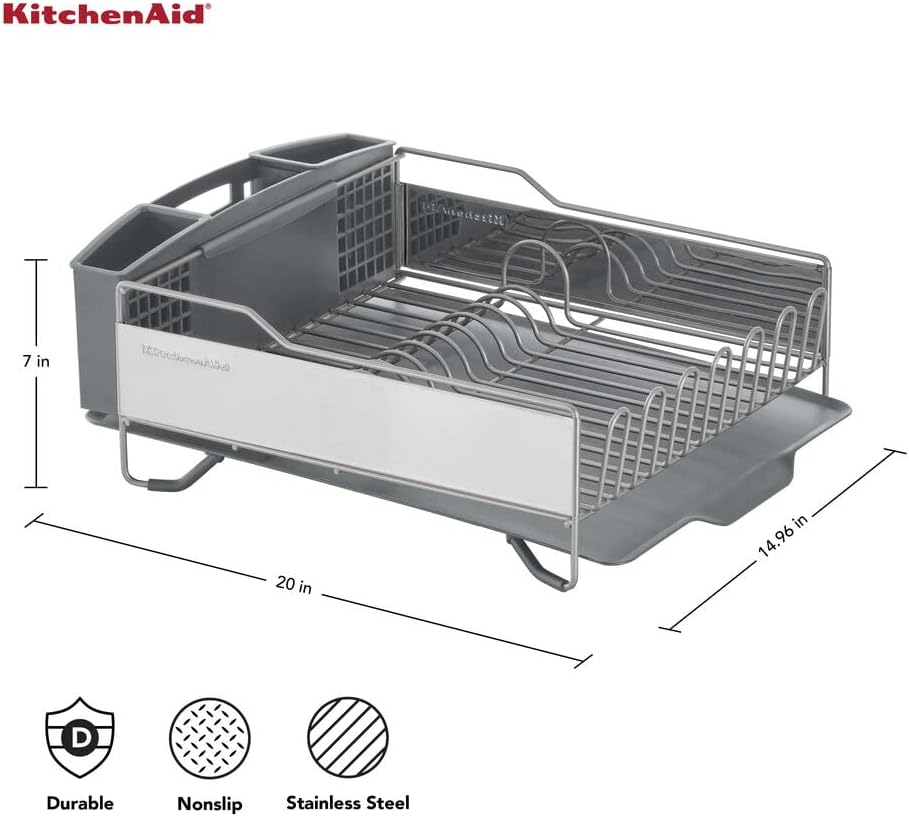 Large Capacity Full Size Rust Resistant Dish Rack with Angled Drain Board – close-up