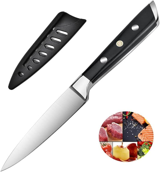 Paring Knife 3.5 inch Small Kitchen Knife Manual Sharpened 5Cr15Mov Stainless Steel Fruit Knife Full Tang with 3 Rivets in Ergonomic Pakkawood Handle
