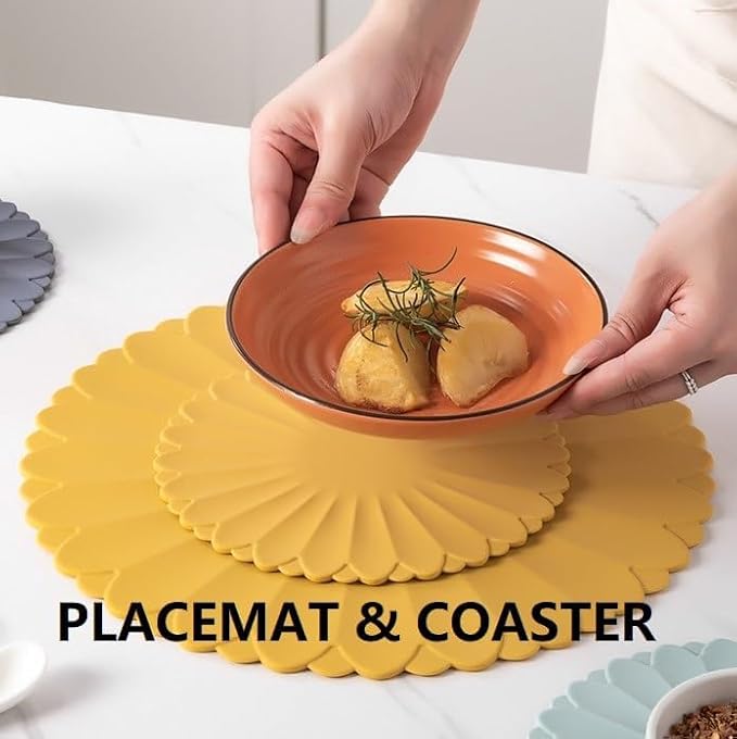 Heat-Resistant Silicone Trivet Mats, Non-Slip Hot Plate Holder for Kitchen Countertops & Dining Table, Reusable Pot Holder Pad with Secure Grip, Dishwasher Safe (Blue, Diameter: 18cm/7.09")