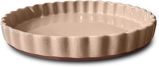 Mora Ceramic Tart Pan, 9.5 Inch Large Porcelain Baking Dish for Tarts, Quiche, Pie, Flan etc. Fluted Ruffled Edge, Oven, Microwave, Freezer, and Dishwasher safe - Great Gift For Bakers - Chai