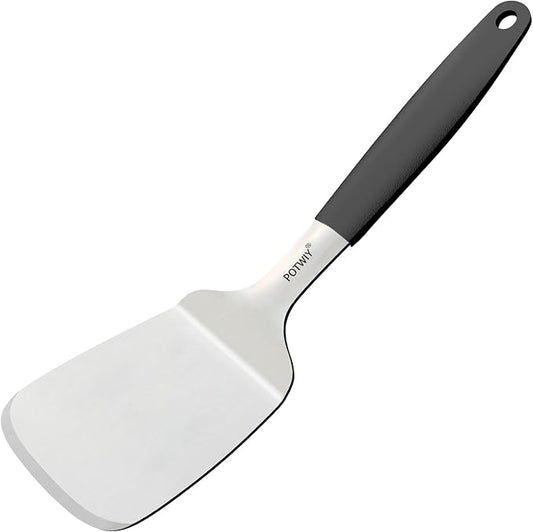 Stainless Steel Spatula, Large Metal Spatula for Kitchen and Grilling, Heavy Duty Turner for Cast Iron Skillet with Silicone Handle, Cooking and Flipping Steak, Pancake, Burger, 4.6 x 3.7 In