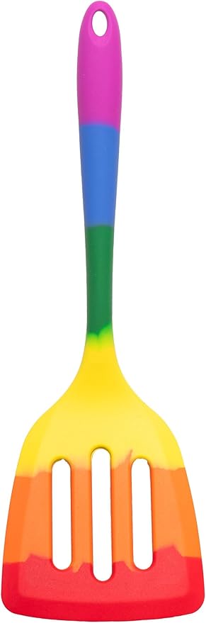 Cooking With Pride Non-Stick Slotted Turner, Heat-Safe Silicone With Iron Core, 12-Inch