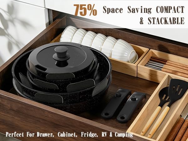 21Pcs Pots and Pans Set Non Stick, Nonstick Ceramic Cookware Sets Detachable – features