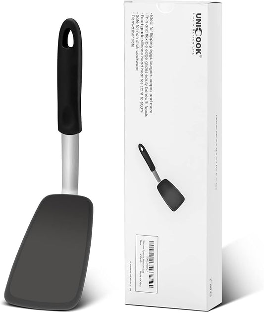 Unicook Flexible Silicone Spatula, 600°F Heat Resistant Silicone Turner for Nonstick Cookware, Essential Kitchen Cooking Utensil, Ideal for Flipping Eggs, Pancake, Burgers, Crepes and More, Medium