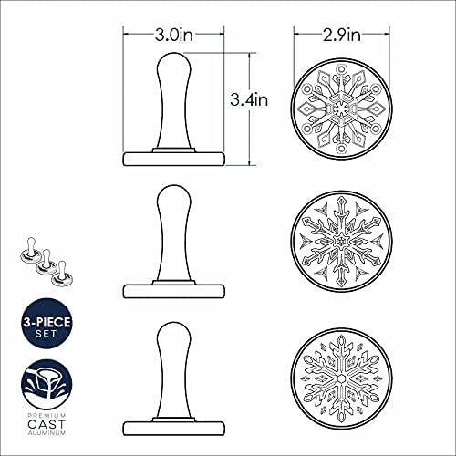 Snowflake Cookie Stamps (Set of 3), Sturdy Cast Aluminium Cookie Stamp Set – close-up
