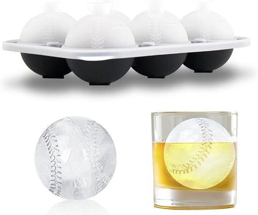 6 Chamber 2.2" 3D Baseball Gifts Ice Cube Tray With Funnel,Large Round Ice Ball Maker Mold Silicone Fun Shapes Bourbon Sphere Ice Molds,For Chilling Whiskey,Cocktails,Bourbon,Brandy and Beverages
