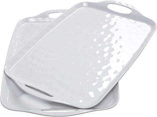 TP Serving Trays with Handles, 17 x 12 Inch Melamine Serving Platters for Food, Meat, Set of 2 Rectangular Trays for Eating, Pure White