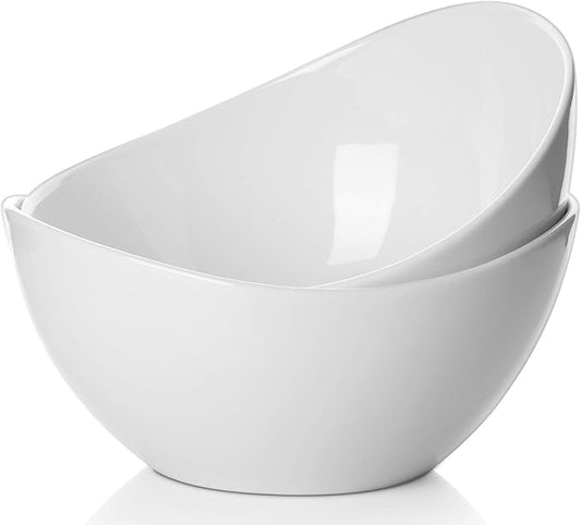 Porcelain Large Serving Bowl Set (9 inch),48 Oz Big Salad bowls, Large Serving Dishes for Entertaining, Party Dinner,Side Dishes, Oval Shape, Microwave & Dishwasher Safe,Set of 2, White
