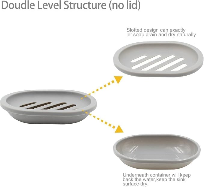 Soap Dish Set with Drain, 4 Pieces, Grey Plastic Holder