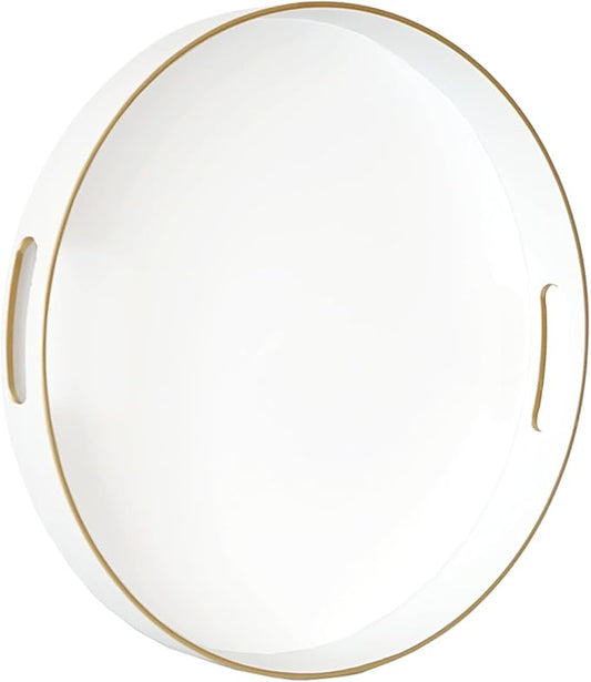 Gifturbo White Round Serving Tray,Decorative Serving Trays with Handles, Coffee Table Tray Ottoman Round Plastic Trays for Living Room, Bathroom