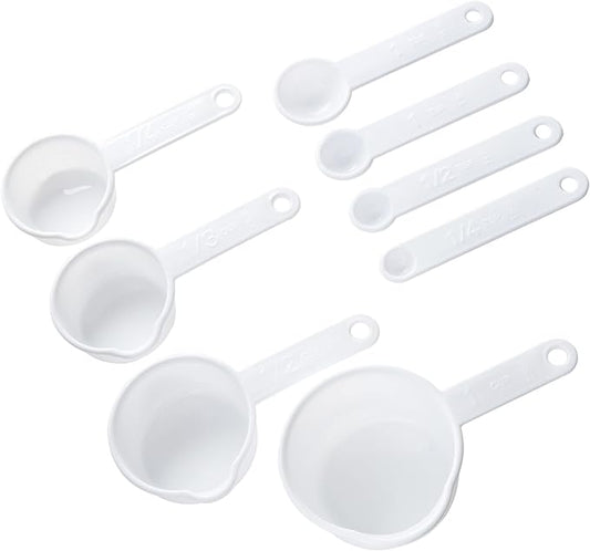 Chef Craft Select Plastic 8 Piece Measuring Set, 1/4 tsp, 1/2 tsp, 1 tsp, 1 tbsp, 1/4 cup, 1/3 cup, 1/2 cup and 1 cup size, White