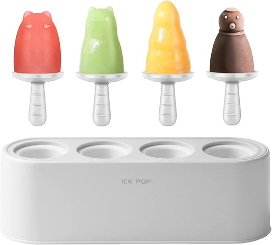 Popsicle Mold Set 4 Pieces Homemade Silicone Popsicle Maker Easy Release Ice Cream Molds Reusable DIY Pop Molds (White, WinterWonder Pops)