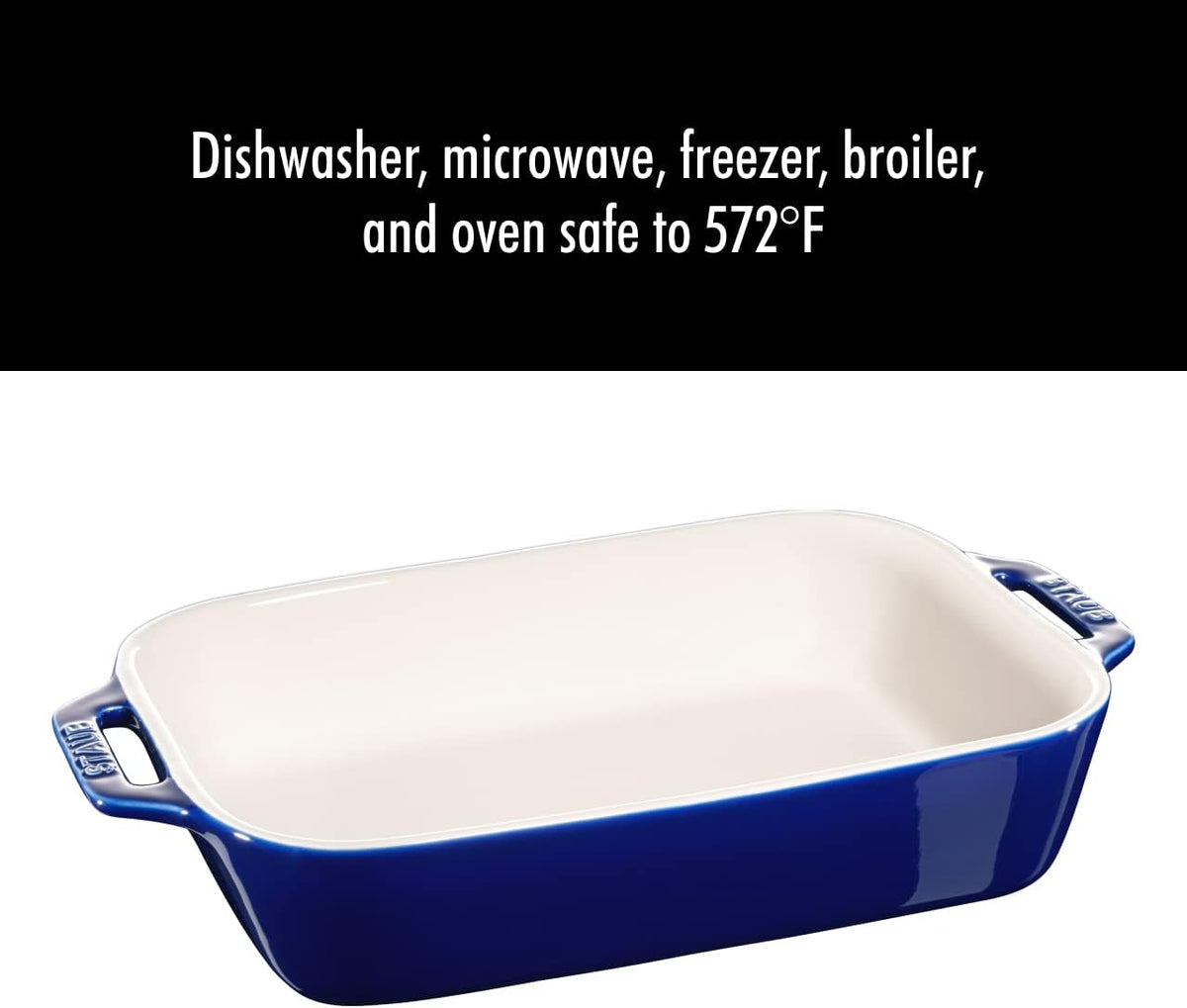 2-Pc Rectangular Ceramic Baking Dish Set, Oven Safe Up To 570°F, Blue – another angle