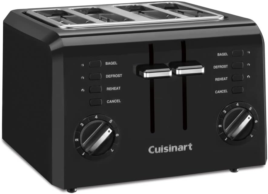 4 Slice Compact Toaster, 1.5" Wide Slots, 7 Setting Dial, Removable Crumb Tray – close-up