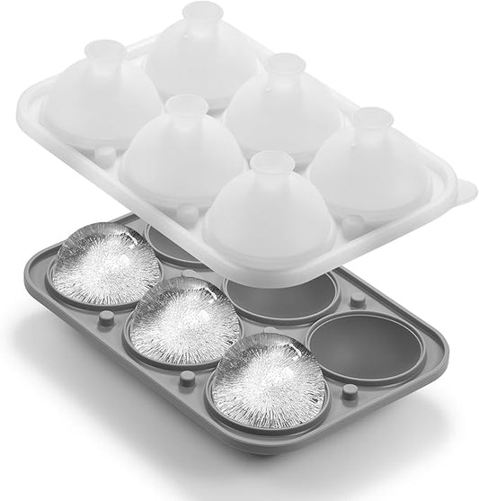 Nax Caki 3D Round Ice Cube Tray, Large Ice Ball Maker Silicone Fun Shapes Whiskey Ice Mold with Funnel for Cocktails, Bourbon,Brandy, Whiskey Gifts for Men
