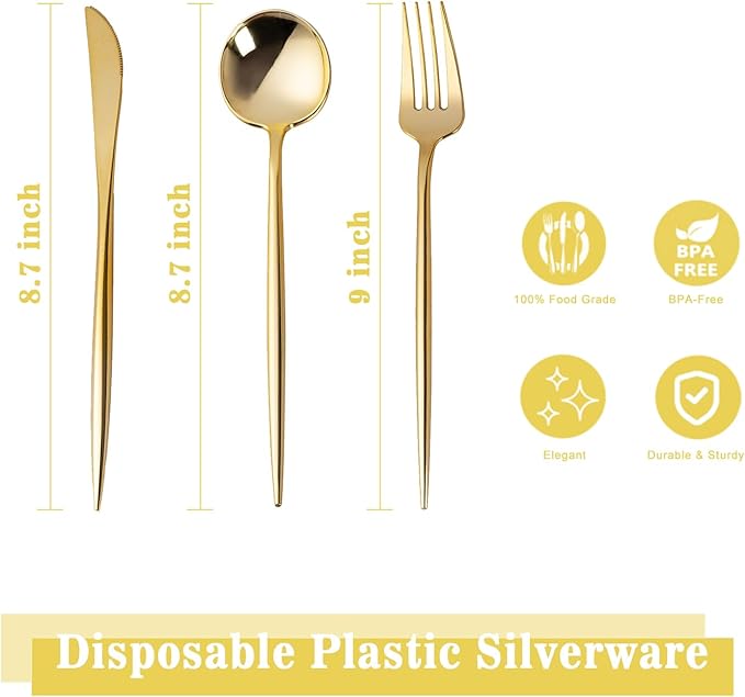 Forks, Gold Plastic Disposable Silverware Set, 150 Count