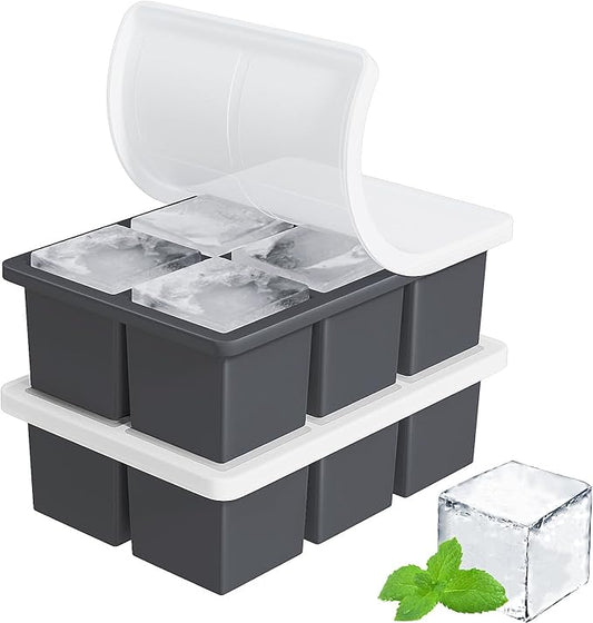Large Ice Cube Tray for Whiskey: FDDBI Silicone Ice Cube Trays with Lid - 2Pack Big Square Old Fashioned Ice Cube Maker for Cocktail - 2inch Huge Cubed Ice Trays for Whisky