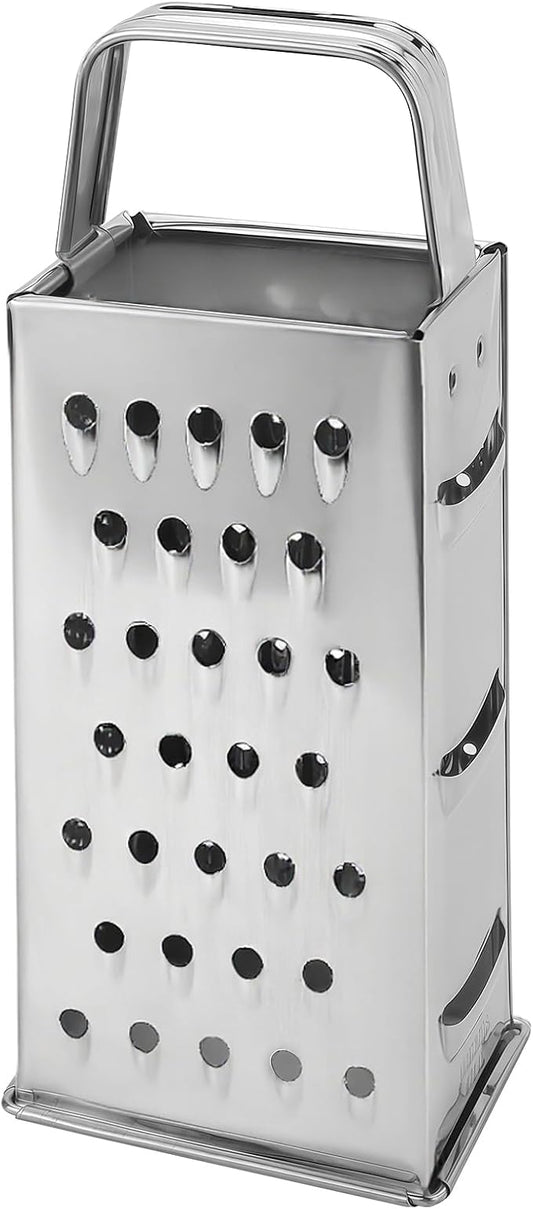 Stainless Steel Vegetable Grater, 4-Sided Portable Metal Grater, Cheese Grater with Handle for Kitchen (8inch)