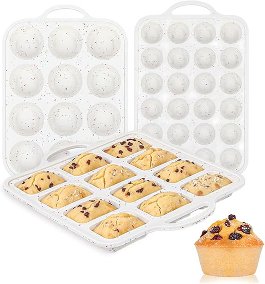 CAKETIME 3 Pack Silicone Bakeware Set, Metal Reinforced Frame Silicone Muffin Pans for Baking Nonstick with Handle,12 & 24 Cup Muffin Pans and 12-Cup Mini Loaf Pan, BPA Free