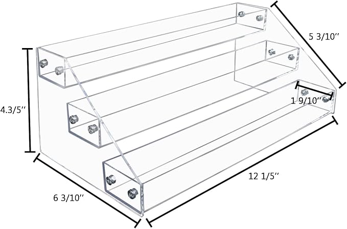 Spice Rack, 3-Tier Clear Acrylic Organizer with Raised Front Lips