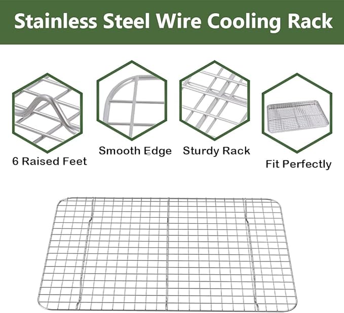 ROTTAY Baking Sheet with Rack Set (2 Pans + 2 Racks), Stainless Steel Cookie Sheet with Cooling Rack, Nonstick Baking Pan, Warp Resistant & Heavy Duty & Rust Free, Size 16 x 12 x 1 Inches