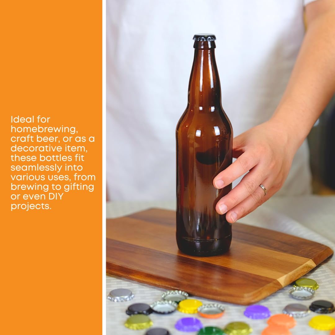 Amber Beer Bottles 12oz (Pack of 24) | Longneck Glass Beer Bottles with Pry-off – size reference