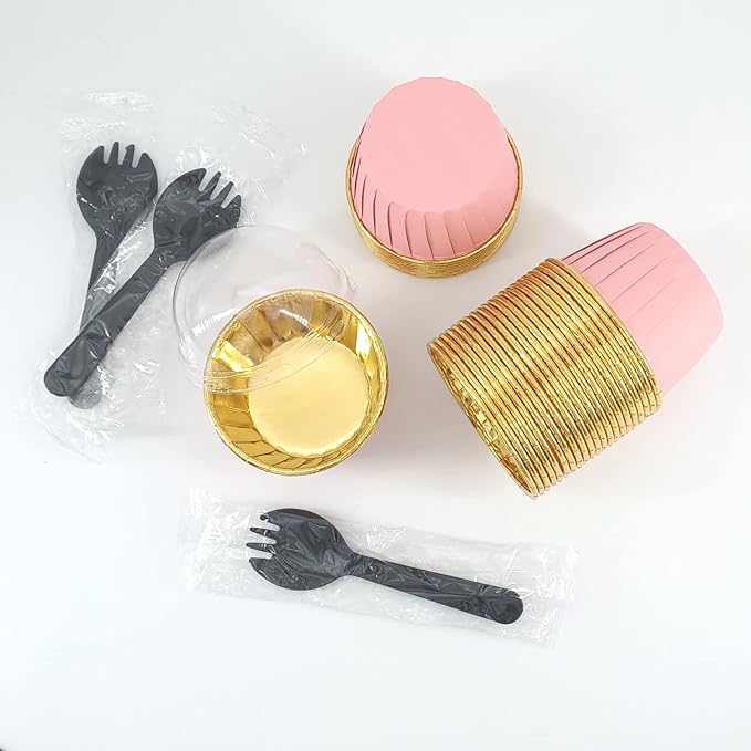 Baking Cups, 100 Pink Mini Foil Liners with Dome Lids