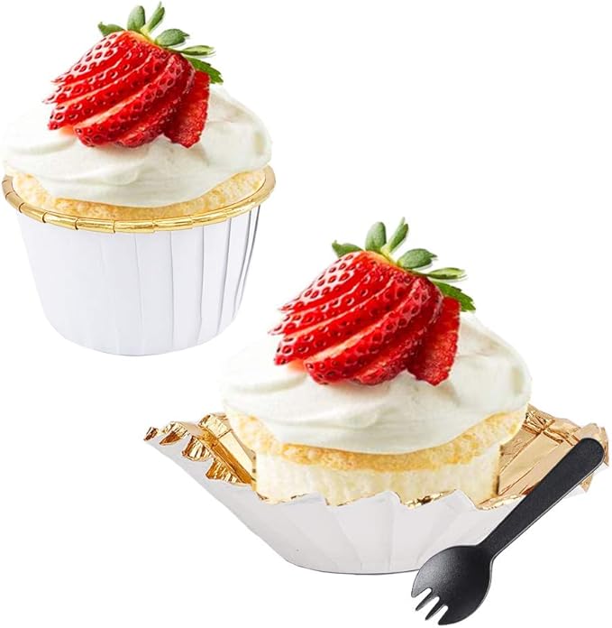 Baking Cups with Dome Lids, 100 Count White Foil Mini Liners
