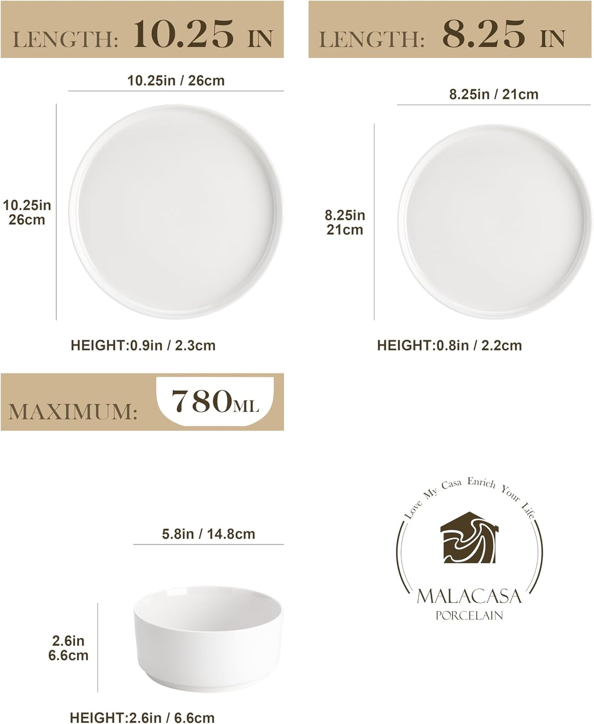 12 Pieces Porcelain Dinnerware Set, Modern White Dish Set for 4, Premium – detail