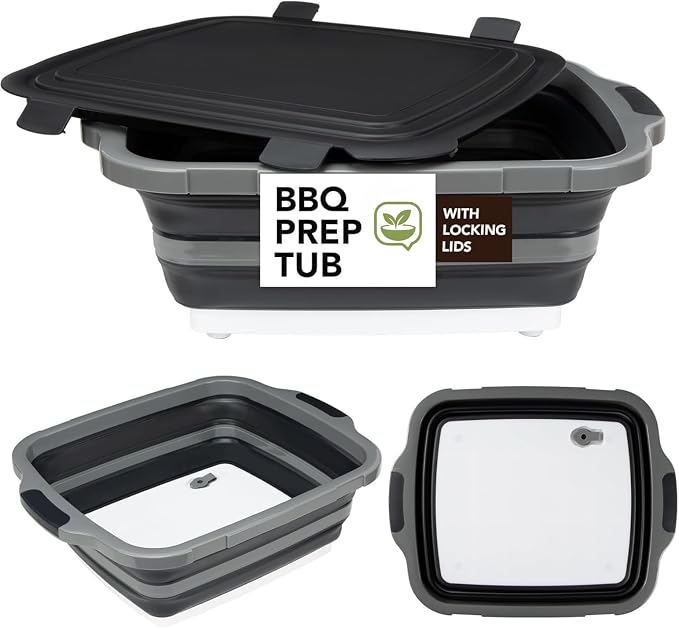 2 Pcs 16L Black Collapsible BBQ Prep Tub - Image 2