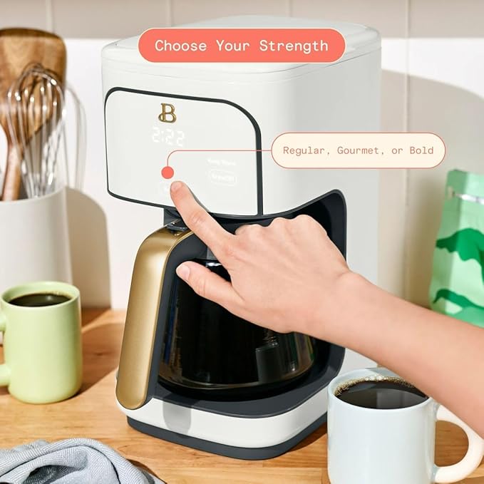 Beautiful 12-Cup Programmable Coffee Maker – Auto Brew, Digital Timer, Glass Carafe (White Icing)